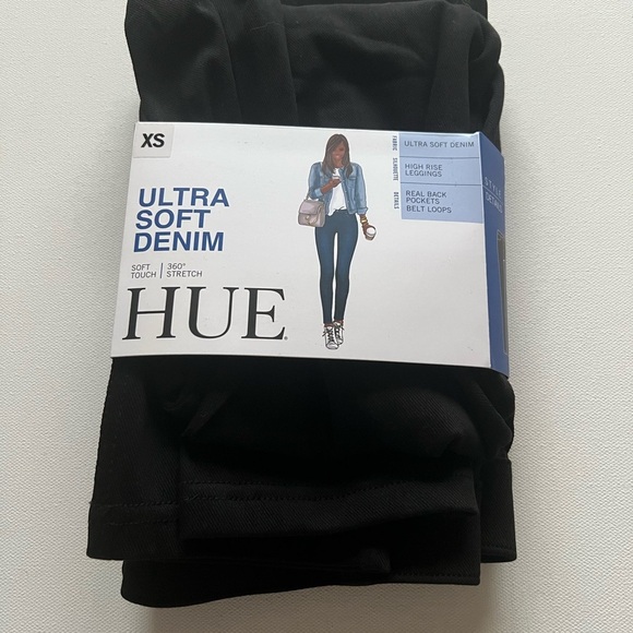 NWT HUE High Rise Ultra Soft Denim Leggings Black (F2) - Picture 1 of 3